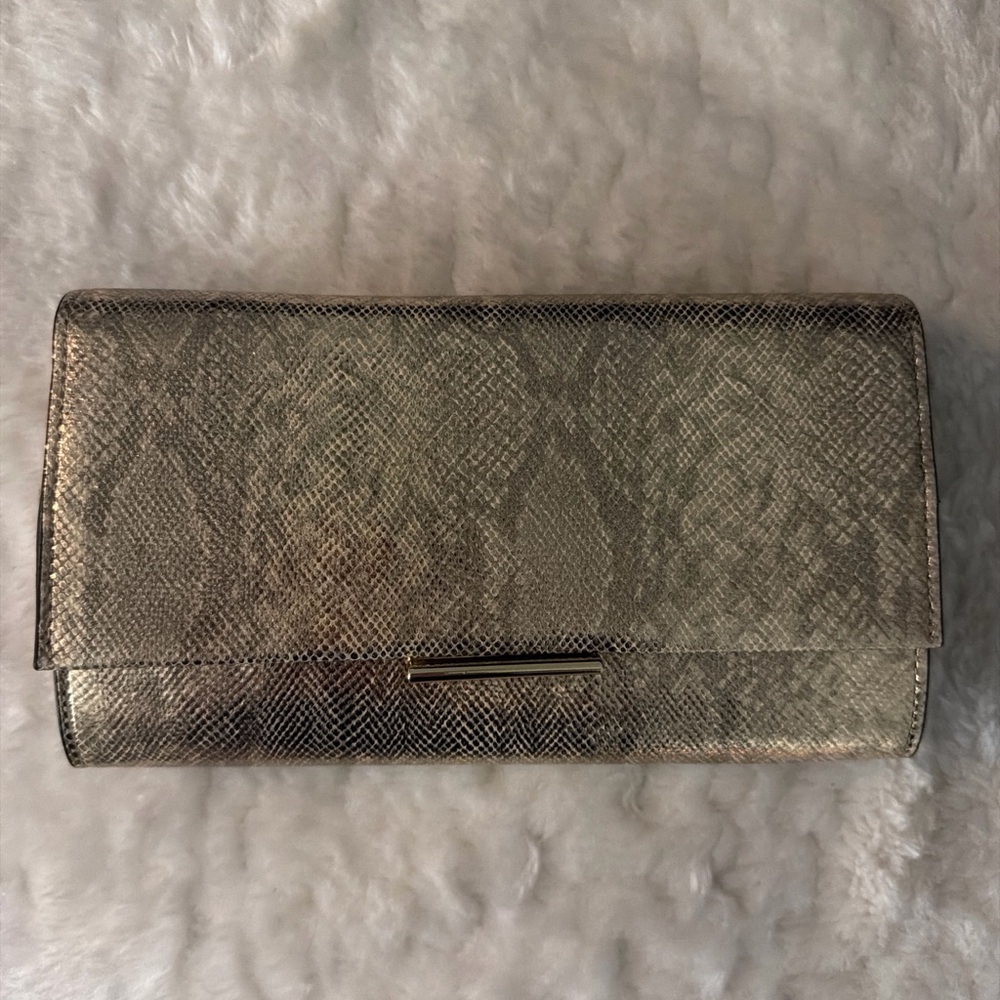Express Metallic Gold Clutch with Textured Finish